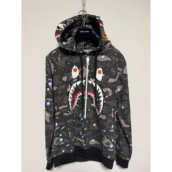 A Bathing Ape BAPE Shark Full Zip Hoodie Mens Large Black Gray Space Camo WGM - Picture 5 of 16